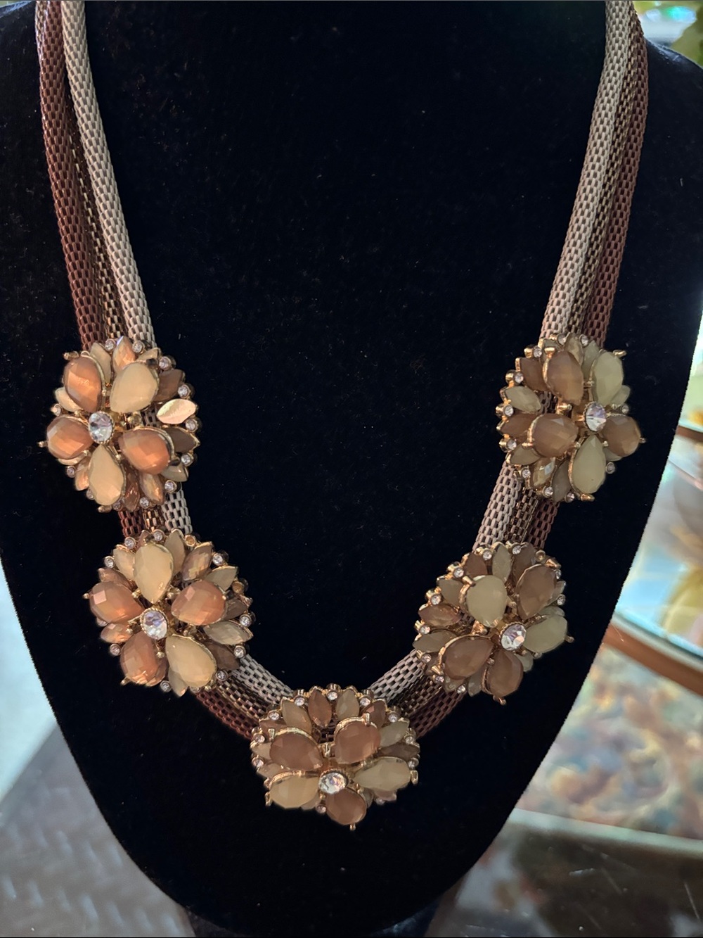 Statement Floral Cluster Necklace in Peach and Cream - Unbranded
